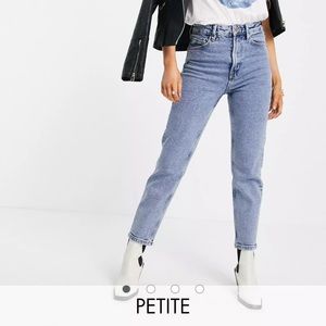 Stradivarius Petite cotton slim mom jeans with stretch in blue